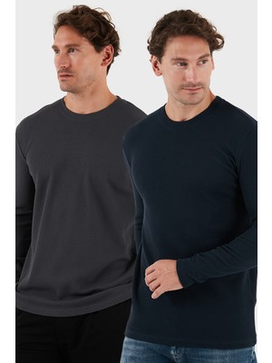 Buratti Pamuklu Bisiklet Yaka Normal Kalıp Basic 2'li Paket Sweat Erkek SWEAT 5905073S2