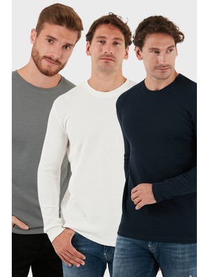 Buratti Pamuklu Bisklet Yaka Normal Kalıp Basic 3'lü Paket Sweat Erkek SWEAT 5905073S3