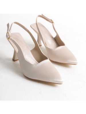 Nexs Kadın Bej Arkası Açık Sivri Burun Topuklu Ayakkabı