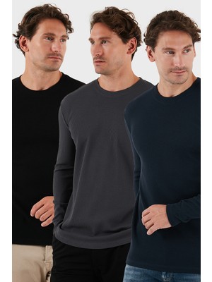 Buratti Pamuklu Bisklet Yaka Normal Kalıp Basic 3'lü Paket Sweat Erkek SWEAT 5905073S3