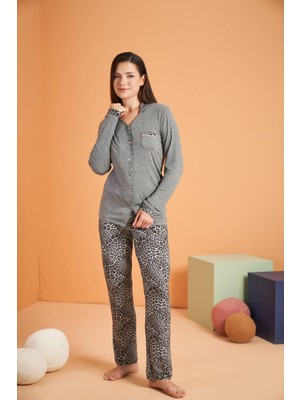 Pjs Kadın Gri Düğmeli Pijama Takımı 28046
