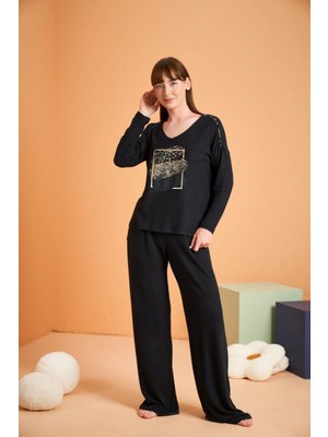 Pjs Kadın Siyah Pijama Takımı 28035