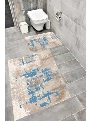 Home Kaymaz Tabanlı Suya Dayanıklı Dijital Baskılı Banyo Paspası Takımı | Bordo Halı 1638