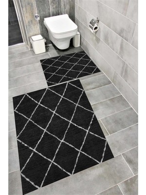 Home Kaymaz Tabanlı Suya Dayanıklı Dijital Baskılı Banyo Paspası Takımı | Bordo Halı 1573