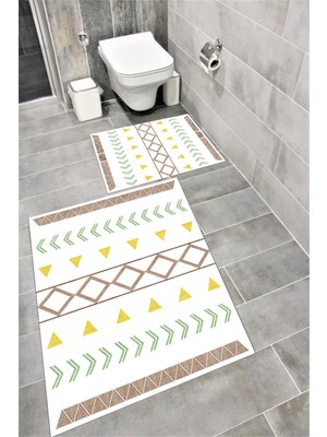 Home Kaymaz Tabanlı Suya Dayanıklı Dijital Baskılı Banyo Paspası Takımı | Bordo Halı 1647