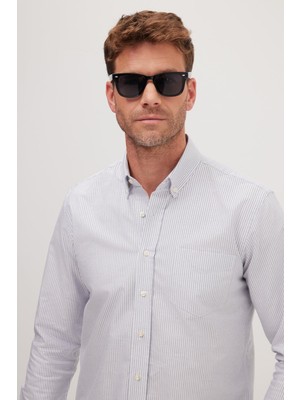 Tudors Erkek Regular Fit Klasik Kesim %100 Pamuk Lacivert Çizgili Gömlek