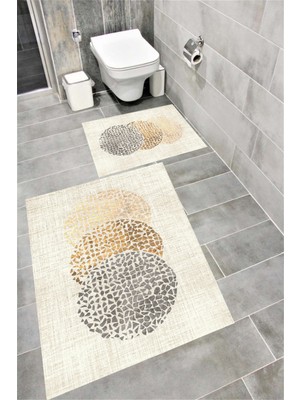 Home Kaymaz Tabanlı Suya Dayanıklı Dijital Baskılı Banyo Paspası Takımı | Bordo Halı 1602