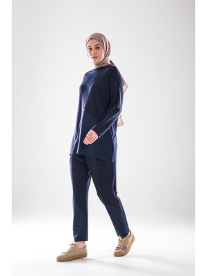 Plistre 2283_PATCH ve Dikiş Detaylı Esnek Kumaş Tesettür Kadın Spor Eşofman Takımı –cepli Havuç Fit Pantolon