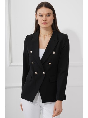 Manga Moda Düğmeli Diana Blazer Ceket M4488 Siyah