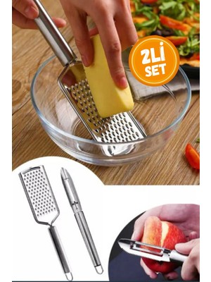 Mucit Home 2li Set Paslanmaz Çelik Rende ve Soyacak Peynir Çikolata Zencefil Patates Limon Rende Sebze Soyucu