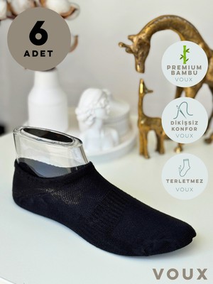 Voux Bambu Dikişsiz Siyah Erkek Babet Çorap 6 'lı