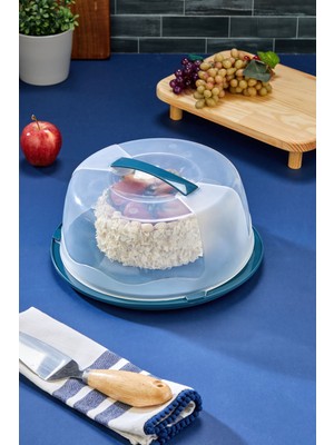 Miningaa 30 cm Özel Kilitli Kapak Yuvarlak Pasta Kek Fanusu Saklama Taşıma Aparatlı Şeffaf Muhafaza Kabı