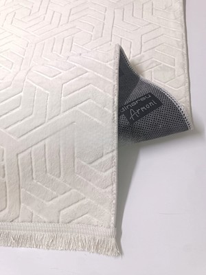 NarStore Home Armoni Saçaklı Kaymaz Tabanlı Kesme Kabartmalı Salon Koridor Mutfak Hali Beyaz Krem