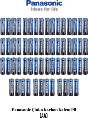Panasonic  Çinko Karbon 60 Adet AA Kalem Pil 1,5 V Çinko Karbon Tek Kullanımlık Uzun Ömürlü