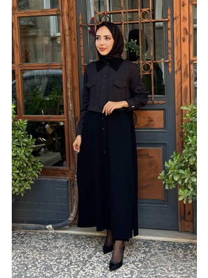 Miss Dalida Kumaş Garnili Uzun Triko Kap T25PF-8013 Siyah