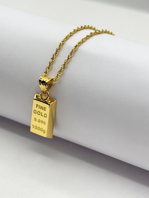 Diamine Pırlanta 14 Ayar Altın Halat Zincir Mini Külçe Kolye