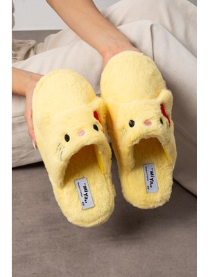 Nmoda Kadın Ev Terliği Ayıcık Figürlü Peluş Ev Terliği Ses Yapmaz Taban Sıcak Şık Tasarım