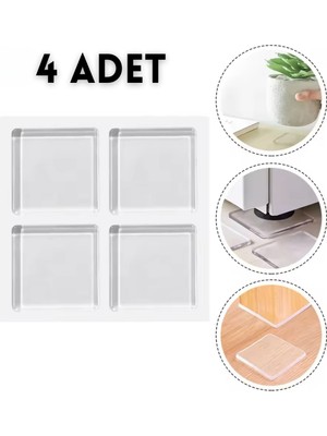 Shopimo 4 Adet Silikon Şeffaf Koruyucu Kaydırmaz Ped | Koltuk Mobilya Masa Beyaz Eşya Dayanıklı Kaydırmaz
