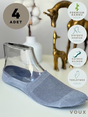 Voux Bambu Silikonlu Gri Kadın Babet Çorap 4 'lü