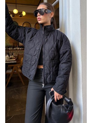 Madmext Siyah Dik Yaka Kapitone Kadın Mont MG2568