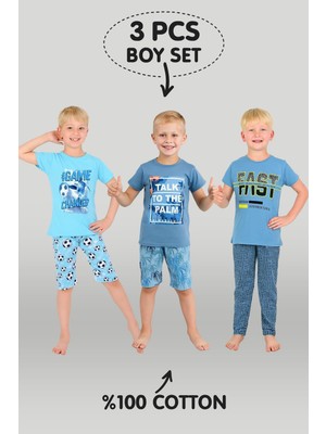 Vitmo Erkek Çocuk 3'lü %100 Pamuklu 10-11-12 Yaş Pijama Takımı MODEL:104