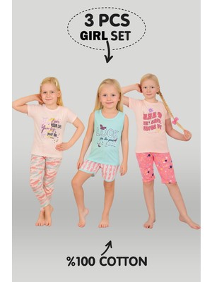 Vitmo Kız Çocuk 3'lü %100 Pamuklu 1-2-3 Yaş Pijama Takımı MODEL:130