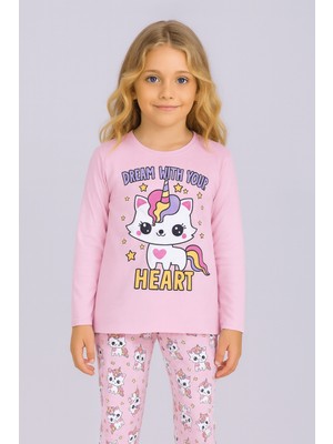 Vitmo Kız Çocuk Uzun Kollu %100 Pamuklu Pijama Takımı Unicat