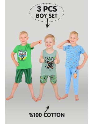 Vitmo Erkek Çocuk 3'lü %100 Pamuklu 1-2-3 Yaş Pijama Takımı MODEL:115