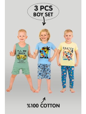 Vitmo Erkek Çocuk 3'lü %100 Pamuklu 1-2-3 Yaş Pijama Takımı MODEL:113