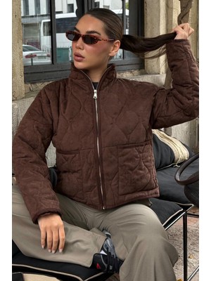 Madmext Acı Kahverengi Dik Yaka Kapitone Kadın Mont MG2568