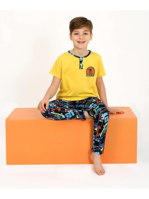 Vitmo Erkek Çocuk Kısa Kollu Düğme Detaylı %100 Pamuklu Pijama Takımı Skate