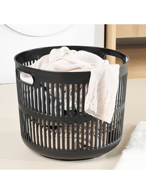 Meleni Home 22 Litre Solara Yuvarlak Çamaşır Sepeti - Kulplu Çok Amaçlı Sepet Banyo Düzenleyici Sepet Siyah