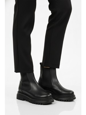 Ayakmod Siyah Cilt Kürklü Kolay Giyilebilir Kaymaz Kadın Chelsea Bot 473093 Z