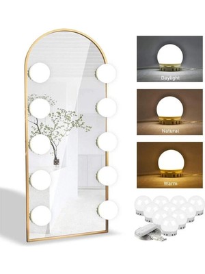 Timion Nostalji Hollywood Tarzı 10'lu Makyaj Masası Aynası Beyaz LED Işıklı Lamba USB (5148)