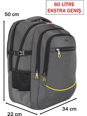 Dada Büyük Boy Erkek Sırt Çantası 60 Litre USB Type-C Aparat Ortopedik Sırt ve Omuz Askısı 15,6/17,3 Inç