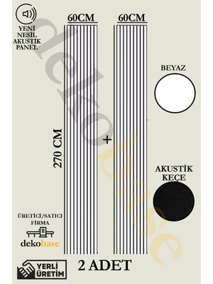 Dekobase Beyaz (2 Adet) 60x270 cm Yeni Nesil Akustik Ahşap Duvar Paneli