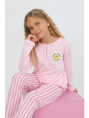 Vitmo Kız Çocuk Uzun Kollu %100 Pamuklu Düğme Detaylı Pijama Takımı Alright