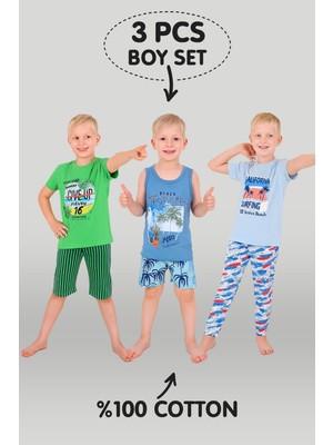 Vitmo Erkek Çocuk 3'lü %100 Pamuklu 4-5-6 Yaş Pijama Takımı MODEL:111