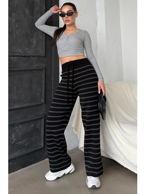 Madmext Antrasit Çizgili Kadın Triko Pantolon MG2342