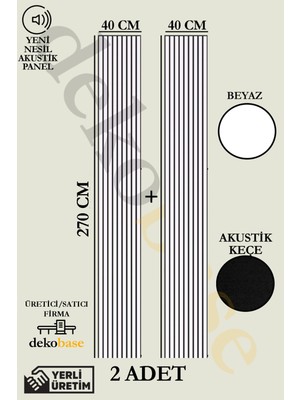 Dekobase Beyaz (2 Adet) 40x270 cm Yeni Nesil Akustik Ahşap Duvar Paneli
