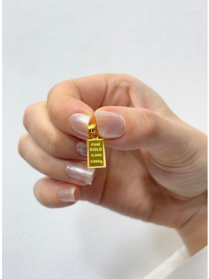 Diamine Pırlanta 14 Ayar Altın Mini Külçe Kolye Ucu