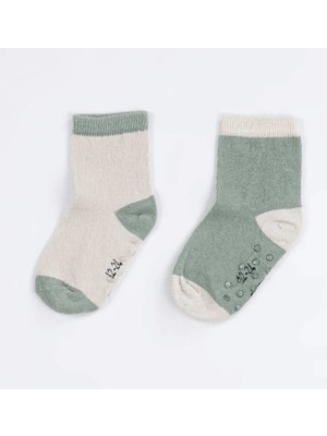 KidZee Organik Sage Ekru 2'li Çorap | Yumuşak ve Nefes Alan Bebek Çorabı