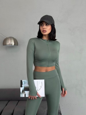 Slim Fit Yüksek Bel Toparlayıcı Crop Kadın 2’li Tayt Takım