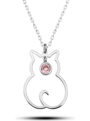 Noip 925 Ayar Gümüş Ekim Ayı Doğum Taşı Kedi Kadın Kolye T8383 (802802)