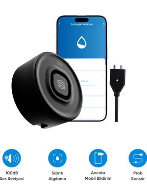 Şımart Akıllı Su Kaçağı Dedektörü Problu, 100DB Alarm Sesli, Uygulama Bildirimli