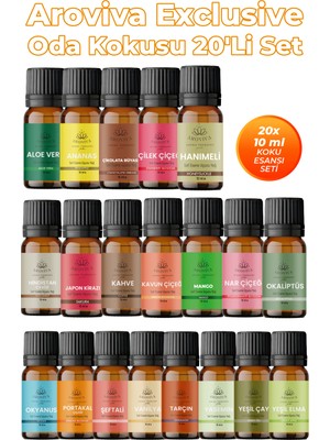 Aroviva Exclusive Oda Kokusu 20'li Set – Doğal Esansiyel Uçucu Yağ,difüzör Esansı,Buhurdanlık Yağı
