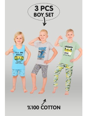 Vitmo Erkek Çocuk 3'lü %100 Pamuklu 1-2-3 Yaş Pijama Takımı MODEL:114
