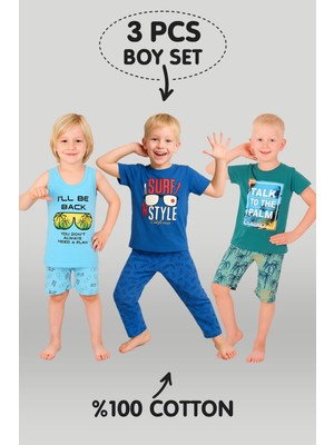 Vitmo Erkek Çocuk 3'lü %100 Pamuklu 4-5-6 Yaş Pijama Takımı MODEL:112
