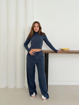 Balıkçı Yaka Örme Takım Lacivert