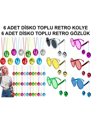 Çılgın Tahtakale 12 Parça Renkli Disko Toplu Retro Parti Seti – 6 Kolye + 6 Gözlük